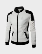 men black and white lambskin leather jacket