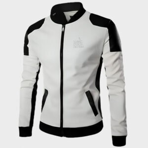 men black and white lambskin leather jacket