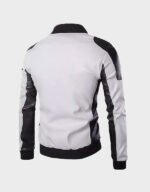 men black and white real lambskin leather biker jacket