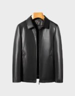 men black lapel fashion leather jacket