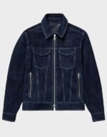 men blue classic stylish suede leather jacket