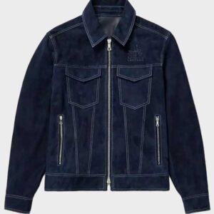 men blue classic stylish suede leather jacket