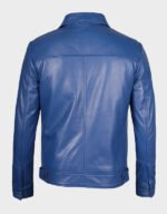 men blue shirt style real leather jacket