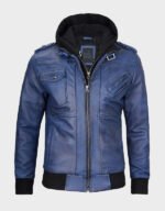 men blue waxed leather jacket