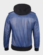 men blue waxed leather jacket with removable hood