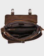 men brown leather zipper closure handbag