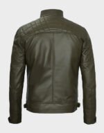 men classic dark green real leather biker jacket