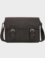 men dark brown leather handbag