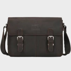 men dark brown leather handbag