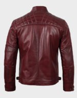 men maroon quilted leather motorcycle jacket