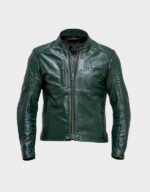 men petrol green biker leather jacket