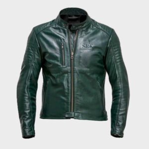 men petrol green biker leather jacket