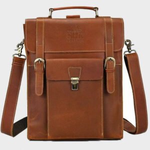 men tan full grain leather backpack