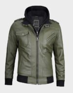 military green leather bomber jacket