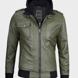 military green leather bomber jacket