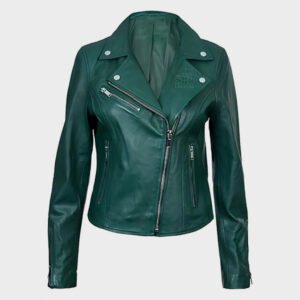 new women green leather jacket