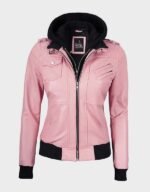 pink bomber real leather jacket