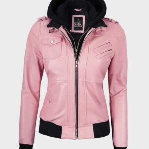 pink bomber real leather jacket