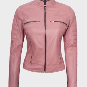 pink cafe racer real leather jacket