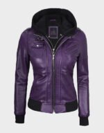 purple leather jacket with removable hood