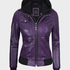 purple leather jacket with removable hood