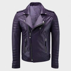 purple zipper motorcycle leather jacket