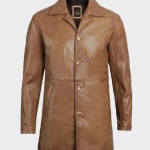 real leather camel brown coat