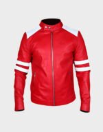 red and white stripes leather jacket