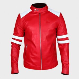 red and white stripes leather jacket