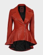 red biker zipper leather jacket