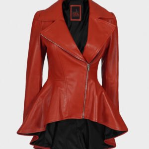 red biker zipper leather jacket