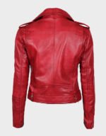 red ladies zipper motorcycle leather jacket