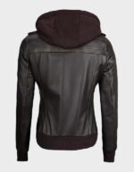 rub off dark brown leather jacket with removable hood