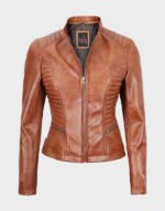 slim fit tan brown lambskin leather jacket