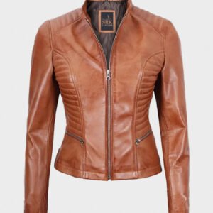 slim fit tan brown lambskin leather jacket