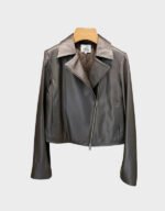 slim fit zipper black leather jacket