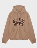 stussy sport zip up brown hoodie