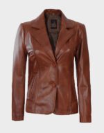 two button cognac leather blazer