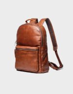 vintage brown full grain leather backpack