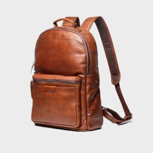 vintage brown full grain leather backpack