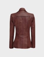 women 3 button genuine leather jacket brown