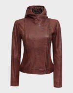 women asymmetrical motorcycle leather jacket