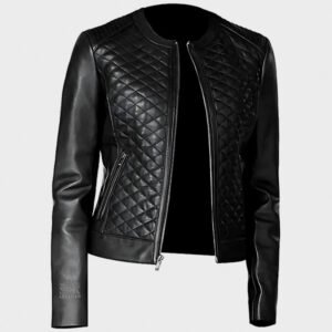 women black quilted leather jacket