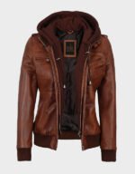 women bomber cognac brown leather jacket