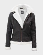 women bomber shearling leather jacket