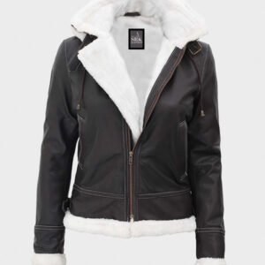 women bomber shearling leather jacket