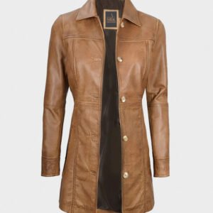 women camel brown real leather coat