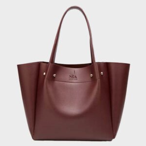 women casual pu shoulder dark brown leather bag