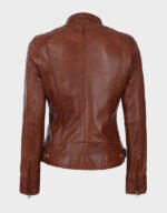 women cognac wax brown leather jacket