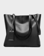 women double strap shoulder black leather bag